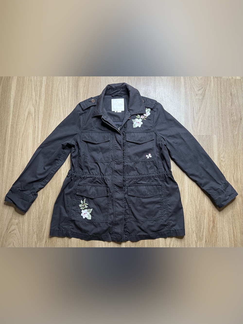 Kate Spade New York Floral Embroidered Button Up Utility Jacket Sz S